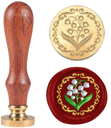 DELORIGIN 3D Siegelstempel Mit Maiglöckchen Motiv Geprägter Stempel Siegelstempel Abnehmbarer 25 Mm Blumen Messing Wachssiegel Stempelkopf Für Hochzeitseinladungen Briefumschläge Und Geschenke