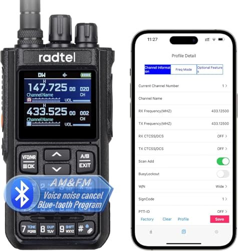Radtel RT-900 8W Multi-Band Amateur Radio Handheld Walkie Talkie with Noise Reduction, 256 Channels VHF/UHF Two-Way Radio, NOAA, Marine, 2200mAh Battery, Frequency Tuning, Aviation, App-Pro