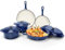GFTIME Juego de 5 ollas de hierro fundido esmaltado con tapa, cacerola y asador, antiadherente, para todo tipo de fuegos e inducción, aptas para horno, cocina y servir, color azul marino