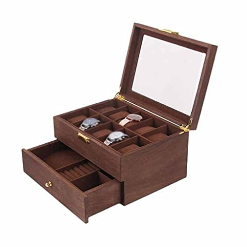GSZCCZS 10/20 Grids Doppelschicht Retro Uhrenbox Walnussholz Uhrengehäuse Boxen Aufbewahrungsorganisator für Männer Uhr Frauen Geschenk