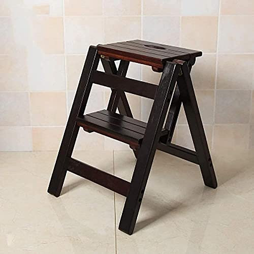 Marchepied en Bois Pliable à 2 marches, Tabouret Portable, siège d'échelle Polyvalent pour la Maison (Couleur : Noyer Noir)