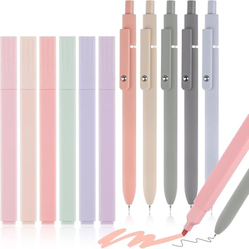 UNNAYCVE Textmarker Pastell Set with Aesthetic Gelstifte 11 Stück No Bleed Dry Fast Highlighter Marker Pens and Schulsachen Aesthetic Stifte Fine Point Schwarz, 6 textmarker 5 Stück 0,5mm Stifte