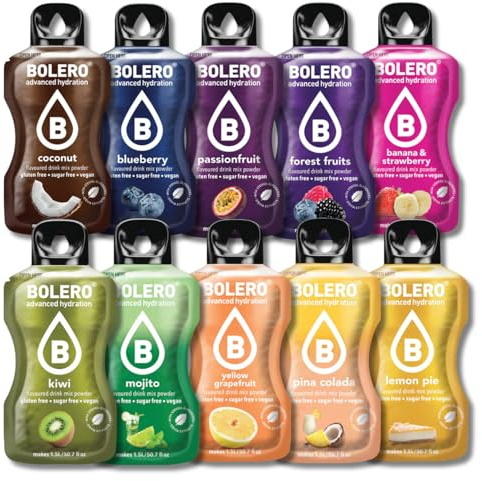 BOLERO Saveurs Originales | Assortiment de 10 sticks 9g de Poudre pour Boisson sans sucre à la Stevia | Sans Conservateur ni colorants artificiels, Faible en calories
