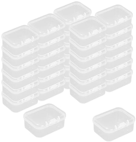 WYAN 32 Pcs Mini Container Boxes, Square Empty Mini Clear Plastic Organizer Storage Box Containers with Hinged Lids for Collecting Small Items, Beads, Jewelry, Game Pieces, Crafts (45 * 34 * 20mm)