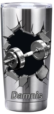 Reyrijf Personalized Dumbbell Pattern Cup with Name, Custom Stainless Steel Dumbbell Tumbler Mug for Men Women, Coffee Travel Mug for Bodybuilder, Workout Buddy Fitness Gift