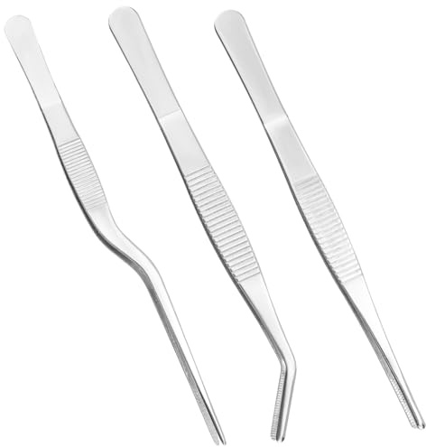 Tinoaly Lot de 3 Pinces à Plantes, Pinces en Acier Inoxydable, Outils Polyvalents pour le Jardinage les Bonsaïs L'alimentation des Reptiles et la Cuisine