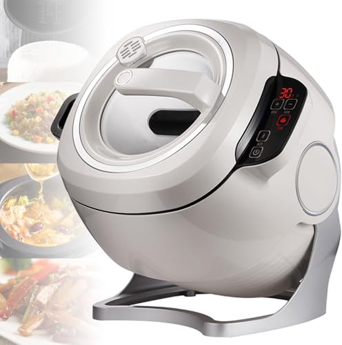 Automatic Cooking Machine Rotating 6L Electric Wok with Auto-Stirring, 3 Heat Levels & Timer,2000W Rapid Heating - Multi-Functional Hands-Free Cooker for Stir-Fry/Braise/Soup