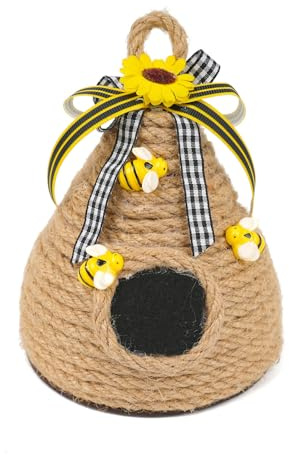 ZEPFJHE Vintage-Bienenstock, Wandbehang, Bauernhäuser, Bienen-Themen-Dekoration, Naturfaser, handgefertigt, Dekoration für Zuhause, Büro, Geschenk, Liebhaber, Geschenk