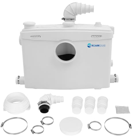 Macerator Pump with 4 Water Inlets,Sewerage Pump for Macerating Toilet Pump Domestic Waste Water Bathroom Toilet Sink Kitchen Drainagewith Sharp Stainless Steel Blade