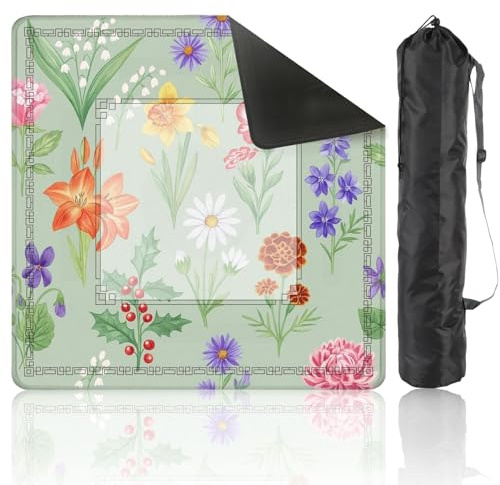 Mahjong Mat for Table Seamless Birth Month Flowers Carnation Daisy Gladiolus Lily Valley 31.5 x 31.5 Non-Slip Noise-Reducing Game Mat Premium Mahjong Accessories for Poker Dominoes Board Games