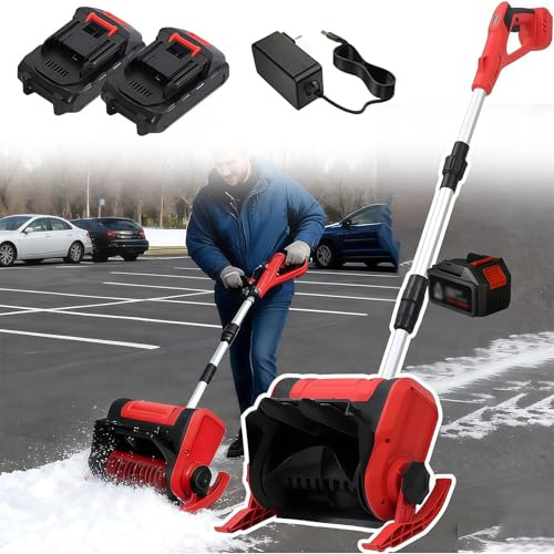 Gvqng Pelle à Neige sans Fil, Pelle à Neige LéGèRe avec Plaque Directionnelle, Souffleuse à Neige à Batterie avec éCran LCD, Pelle à Neige Pliable, pour Le DéNeigement,Two Batteries