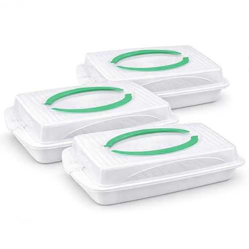 HRB Kuchencontainer mit Deckel & Tragegriff – Blechkuchenbehälter Kunststoff 45x30 cm, Transportbox für Kuchen & Muffins, Klickverschluss, BPA-frei, Kuchen Transportbox (3, Weiß)