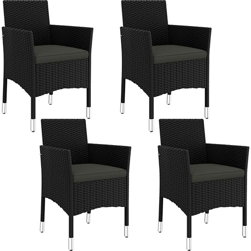 Yaheetech 4er Set Gartenstuhl aus Polyrattan, Gartenmöbel Set mit 4 Sessel, Outdoor Rattansessel, Wasserabweisende und Waschbare Bezüge, inkl. Sitz- & Rückenpolster,Sitzkissen Schwarz