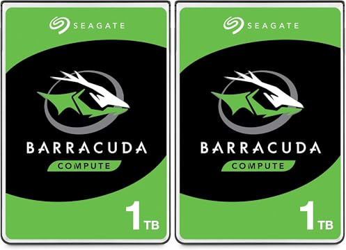 Seagate Barracuda 1TB, Disco Duro HDD Interno, 2.5 Pulgadas, SATA 6 GB/s, 5400 RPM, 128 MB de caché, para PC y portátil, Paquete Abre-fácil, Rescue Services (ST1000LM048) (Paquete de 2)