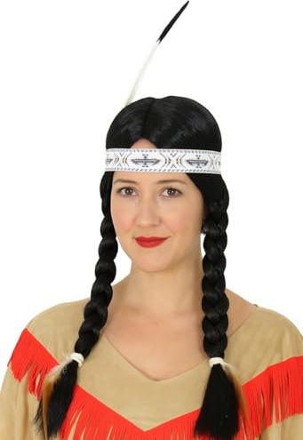 Perücke mit Zöpfen und Stirnband – Kostümzubehör für Damen – mit Feder – ideal für Karneval, Fasching & Mottoparty
