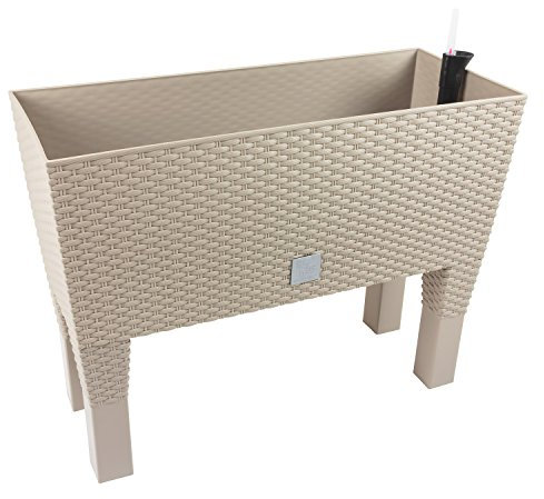 72L Blumentopf Blumenbank m. Füßen in Rattan-Optik Bewässerungssystem Serie Case High Mocca grau beige