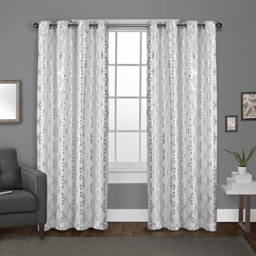 EXCLUSIVE HOME Modo Metallic Geometric Grommet Top Curtain Panel Pair, 54x96, Winter White
