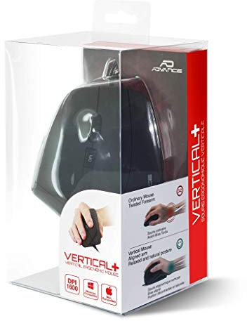 Spirit Of Gamer Advance - Ratón con Cable de Oficina ergonómico, Vertical Plus Negro, 6 Botones / 2 Niveles de resolución 1000 y 1600 PPP/Sensor óptico