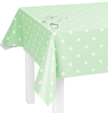 LILENO HOME Tischdecke abwaschbar als Meterware 200x140cm (Schnittkante) in Punkte Mint - Wachstuchtischdecke wasserabweisend ideal als Tischtuch o. Tischläufer für Bierzeltgarnitur