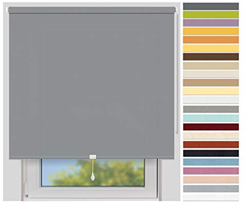 EFIXS Sichtschutzrollo Mittelzug Medium - Rollos nach Maß - 25 mm - Stoffbreite bis 180 cm, Höhe bis 240 cm - Hier: bis 80 cm x 190 cm (BxH) - grau (10686) - lichtdurchlässig, Springrollo