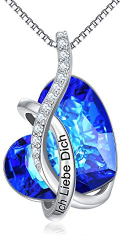 Kette Herz Sterling Silber Ich Liebe Dich Halskette Damen mit Geburtsstein Kristallen, Geburtstagsgeschenk für Freundin Frau Mutter Sie Frauen