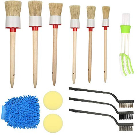 TAZEMAT Auto Detailing Bürsten Set Detail Reinigungsbürsten Detaillierung Pinsel mit Waschhandschuh Jalousien Drahtbürsten Schwammtuch Perfekt zur Reinigung von Rädern Motoren Belüftungsöffnungen (B)