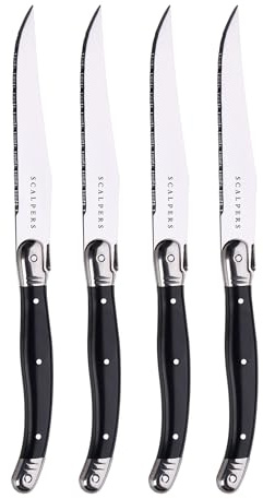 SCALPERS HOME | Juego de Cuchillos de Mesa | Set de 4 Piezas de Acero Inoxidable | Cubiertos con Mango Ergonómico ABS | Utensilios de Cocina | Con Detalle de Logo