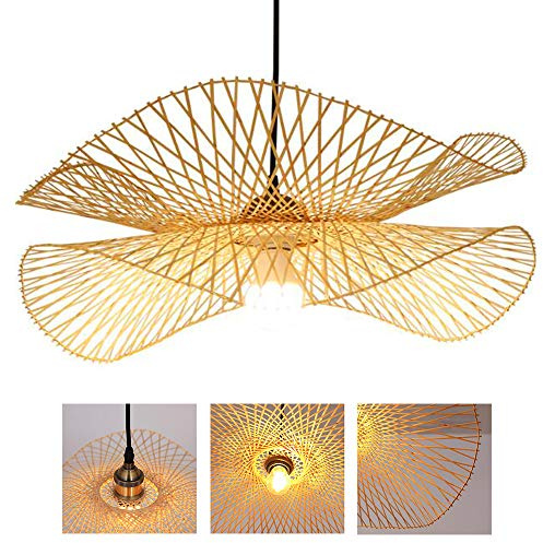 E27 Pendelleuchte Esszimmer Hängelampe Bambus Handgewebte Natürlicher Rattan Pendellampe Deckenlamp Kreative Handmade Lampenschirm Kronleuchter Für Restaurant Schlafzimmer Küche Korridor Büro,65cm