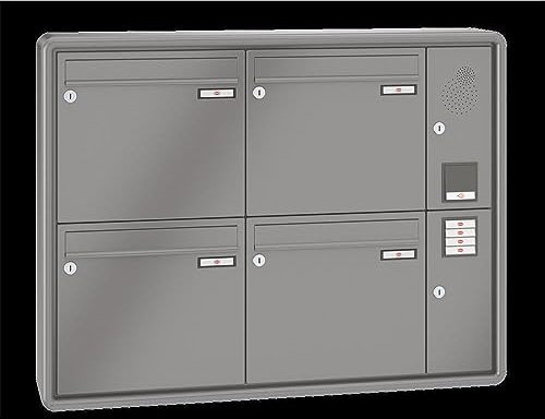 RENZ / RS2000 / 4er Aufputz-Briefkastenanlage Wand-Briefkasten mit Sprechfeld/RAL-Farbe 9007 Volumen 1/Dein-Briefkasten.de