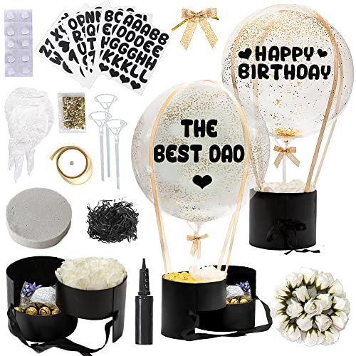 Surprise Balloon Gift Box for Men & Women. Happy Birthday, Mother’s Day, Valentine's Day, Anniversary. Perfect Party Present Gifts Boxes with Greeting Letters and Mock Flowers