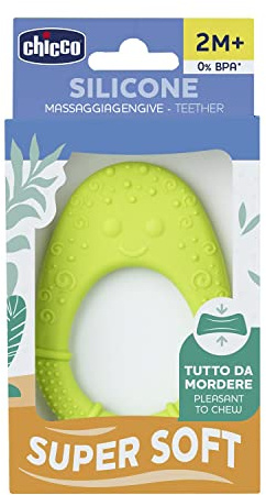 Chicco Super Soft - Mordedor de Silicona con Relieves y Texturas, Anillo de Dentición para Bebés con Encías sensibles, fácil de Agarrar, Ergonómico, Bebés 2 meses+, Diseño Aguacate