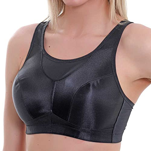 Gemm Reggiseno sportivo da donna nero multiway crossover fino a taglie forti per le donne ad alto impatto senza rimbalzo non cablato grandi busti palestra esercizio yoga corsa atletica allenamento