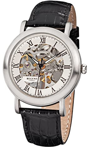 REGENT Handaufzug Uhr F1389 Stahl skelettiert