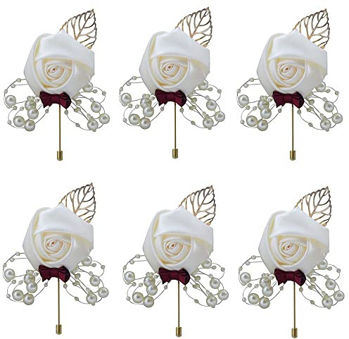 6 Stück Bräutigam Boutonniere, Ansteckblume Hochzeit Boutonniere, Boutonniere Braut, Hochzeit Boutonniere, für Die Braut, Der Bräutigam, Das Blumenmädchen und Die Anwesenden Gäste (6)