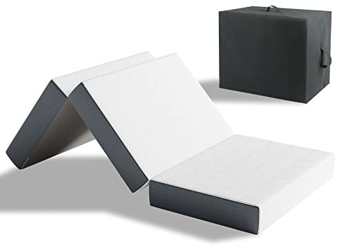 Vesgantti Folding Mattress Single Size with Storage Bag, 15CM Gel Memory Foam Foldable Mattress Tri-fold for Travel, Camping, Guest Bed - 100-Night Trial, CertiPUR-US Certified