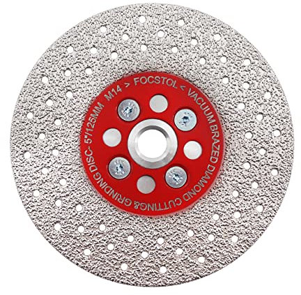 FOCSTOL Diamant Trennscheibe 125mm - Doppelseitig Vakuumgelötete Diamantscheibe zum Schneiden und Schleifen von Granit Marmor Porzellan Keramikfliesen Stein Beton M14 Gewinde
