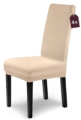 Scheffler Home Stuhlhussen Natur 4er Set für Schwingstühle Leni | Elastische Stuhlbezüge mit weichem Baumwoll-Touch, waschbar und bügelfrei, Öko-Tex 100, für Schwingstühle und Esszimmerstühle