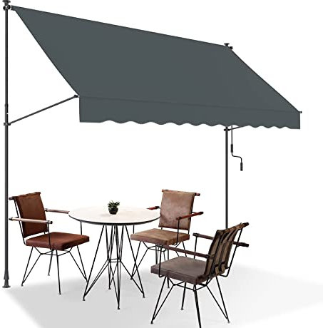 Markise 4m Breit Sonnenschutz Balkon Ohne Bohren mit Kurbel, Gelenkarmmarkise Klemmmarkise Standmarkise für Terrasse, Türen, Fenster, Decks, Veranda, Hinterhof, Garten ( Color : Gray-a(gray stand) )