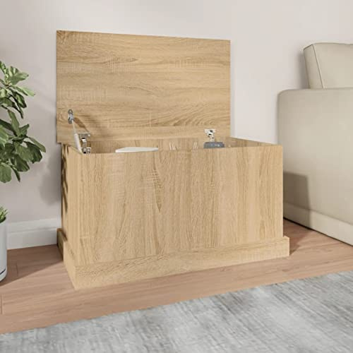 Homgoday Truhe mit Deckel Holztruhe Holzkiste Aufbewahrungstruhe Aufbewahrungsschrank für Flur Schlafzimmer Wohnzimmer Sonoma-Eiche 70x40x38 cm Holzwerkstoff