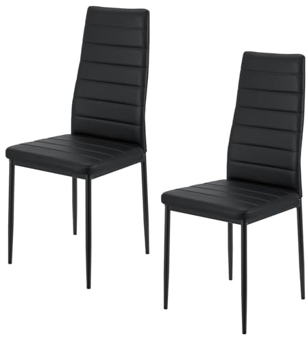 Juskys Esszimmerstühle Loja 2er Set mit Kunstleder Bezug & hoher Rückenlehne - stabiles Stahl Gestell bis 120 kg belastbar - 2 Stühle für Esszimmer & Küche Küchenstühle Esszimmerstuhl Schwarz