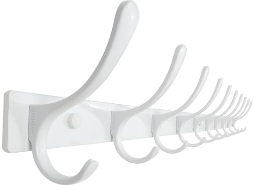 SKOLOO Wall Mounted Coat Rack - 10 Hooks, Heavy Duty, Stainless Steel, Metal Wall Hangers, Sturdy Coat Hooks for Hanging Coats, Jacket, Clothes, Hat, White