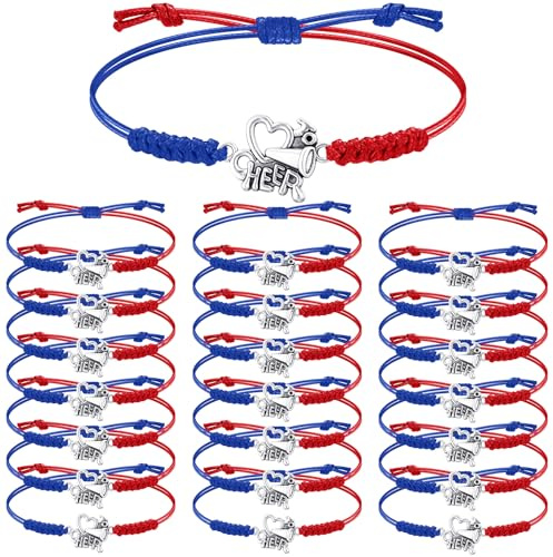 Rtteri Cheer Bracelet, 20pcs Adjustable Wristband, Cheerleading Gifts for Girls, Cheer Team, Tournament, Daily Wear (Red, Blue)