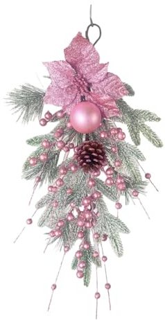 Weihnachtskranz, rosa Girlande mit Kugel-Ornamenten, Dekoration, Haustür, Fenster, Kaminsims, Party, Rosa, 55 cm