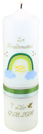 Cerziies® Konfirmationskerze LILO Junge oder Mädchen mit Name und Datum, individuell und handverziert 2357, Kerzengröße :ca. 25x6