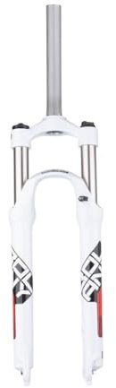 FukkeR Fourche À Suspension De Vélo 26 Pouces Tube Droit 1-1/8 Ressort Mécanique VTT Fourches Avant 9mm QR 100mm Ouvert Convient Course 105mm Frein À Disque(White Red)