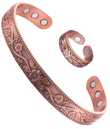Bracciale magnetico con fiore di pruno da 1 pezzo, anello con fiore di pruno da 1 pezzo, braccialetto regolabile in rame, braccialetto antistatico da donna, accessori retrò alla moda.