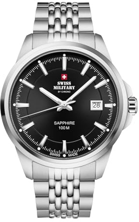 Swiss Military by Chrono Herren Uhr Armbanduhr Quarzwerk mit Edelstahl Metallarmband Analoge Herrenuhr Silber SM34104.01