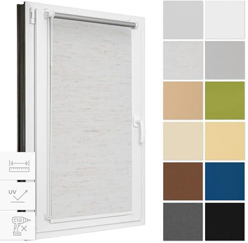 Estika Verdunklungsrollo ohne Bohren, Breite alle 1 cm - 52 cm x 120 cm - Flachs - Thermorollo, Rollos für Fenster ohne Bohren, Sonnenschutz Fenster innen