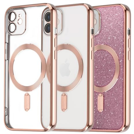 Tikgue Cover per iPhone 11 Glitter Magnetica [Compatibile con MagSafe] Brillantini Custodia Silicone Sottile Trasparente Morbida Cover Antiurto TPU Case - Rosa