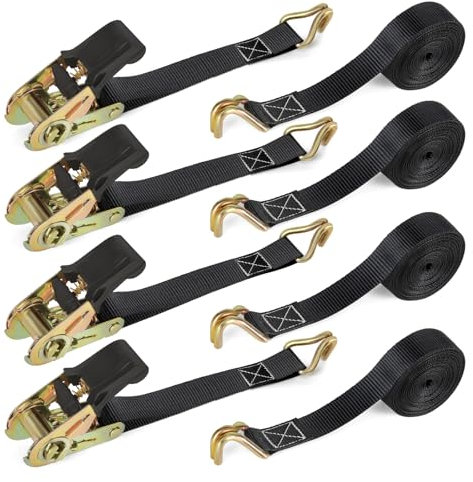 IAZZCO Spanngurte mit Ratsche und Haken - 6M x 25MM Spanngurt TÜV/GS Zertifiziert mit Ratschengurte mit Nockenschnalle für Motorräder, Auto, Anhänger, Haushalt (Schwarz/4 Stück)